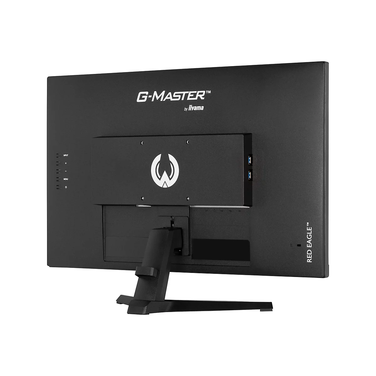 Moniteur noir, vue arrière. Logo G-MASTER, 'by Iiyama'. Connexions et 'RED EAGLE™'.