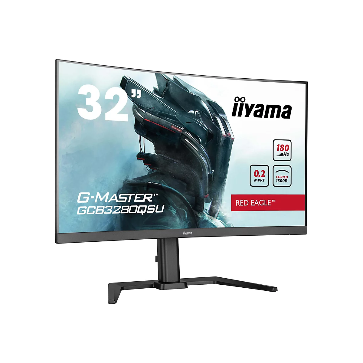 Un moniteur incurvé iiyama G-Master, avec un écran de 32 pouces et les mots "Red Eagle".