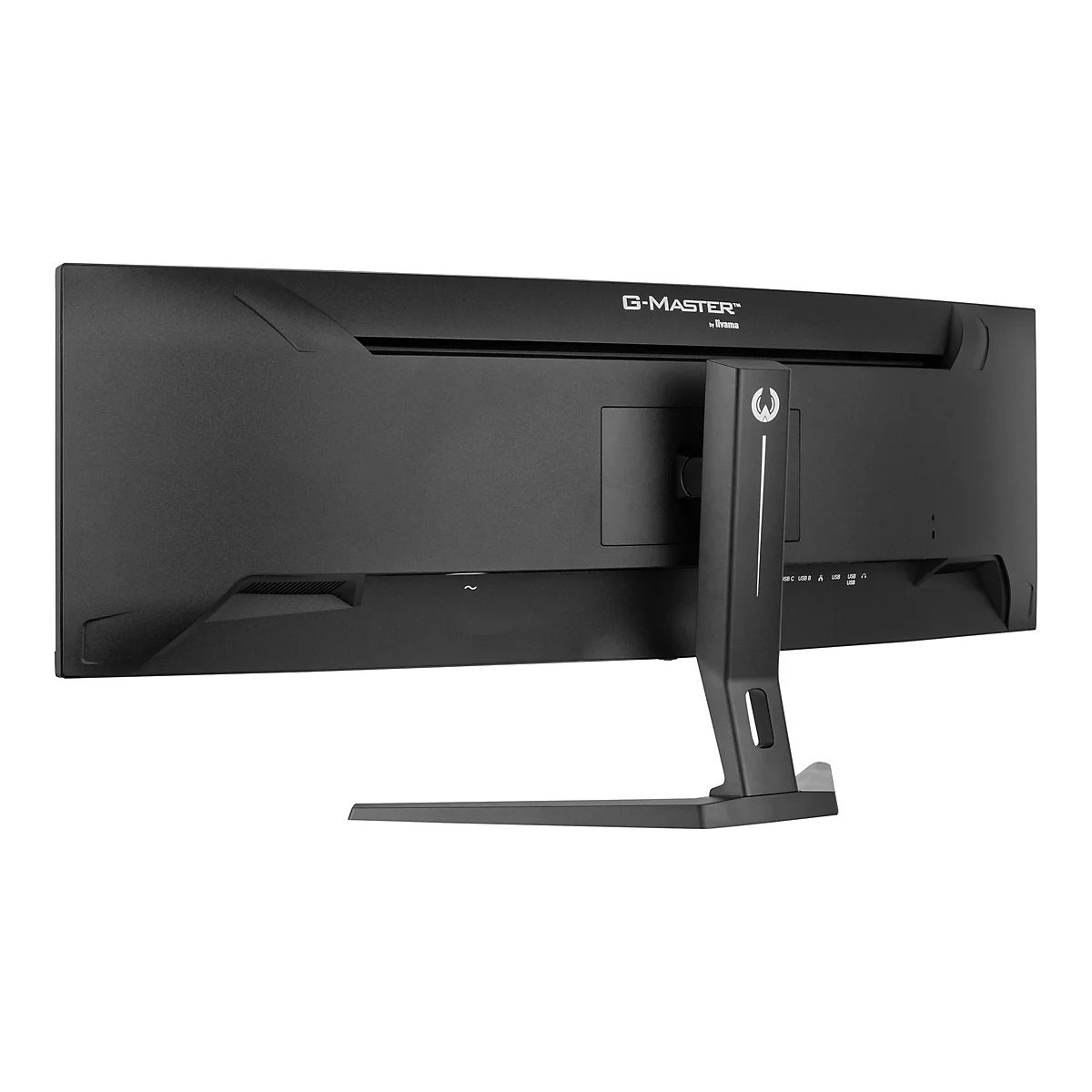 Moniteur noir, vue arrière. Logo G-MASTER en haut, connexions en bas.