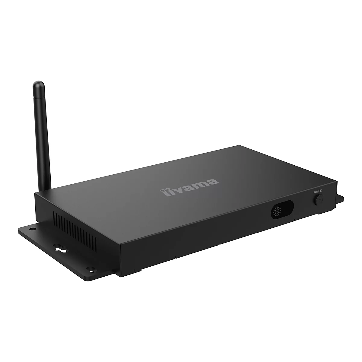 Appareil iiYama noir avec antenne et bouton d'alimentation, sur fond blanc.