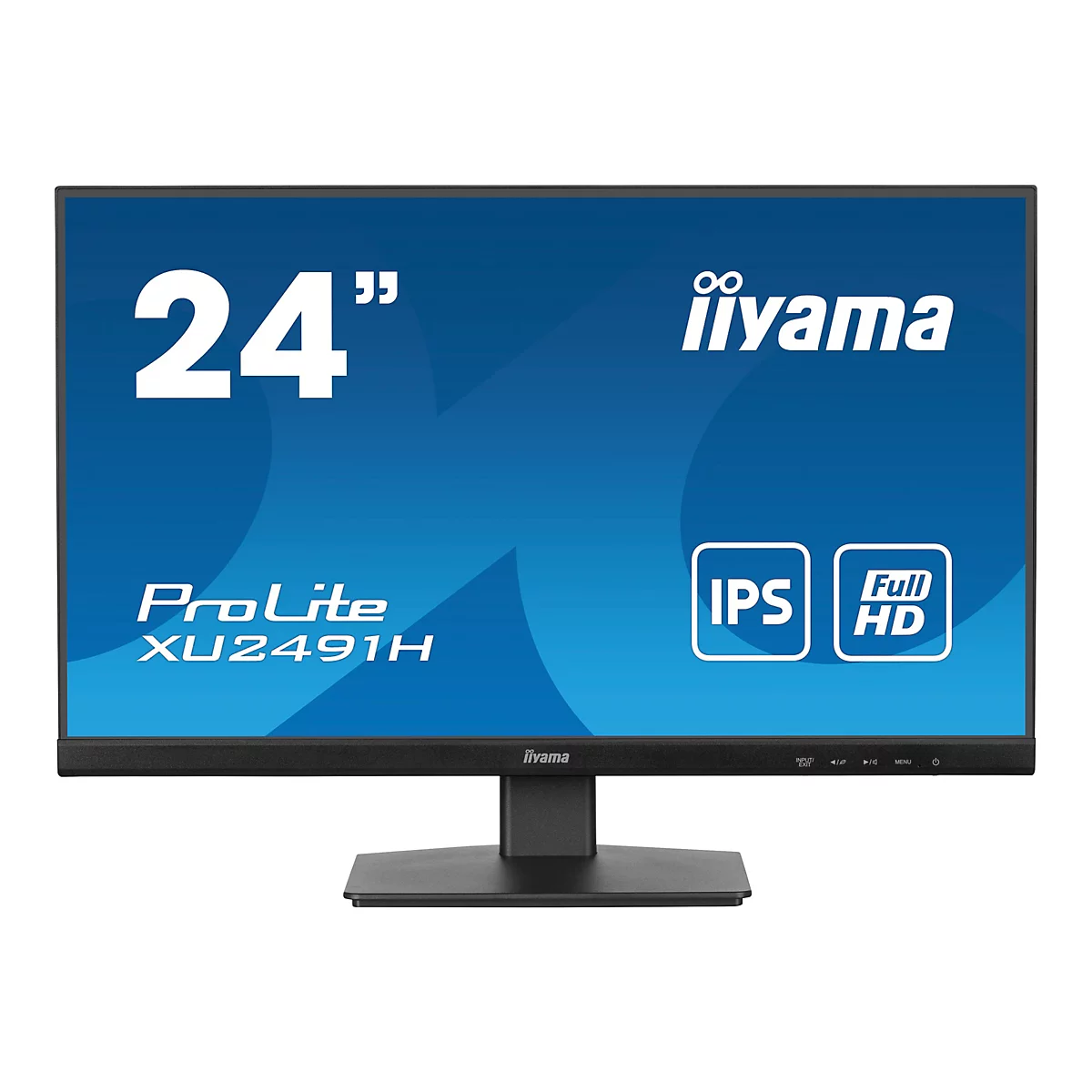 Un moniteur iiyama ProLite XU2491H noir. L'écran affiche les mots "24", "iYama", "IPS", "Full HD" et "Prolite XU2491H".