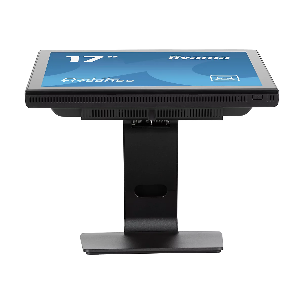 Un écran tactile noir avec un écran de 17 pouces et un support. iiyama est écrit sur l'écran.
