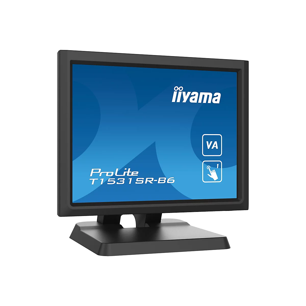 Schwarzer iiyama ProLite T1531SR-B6 Touchscreen-Monitor vor weißem Hintergrund.