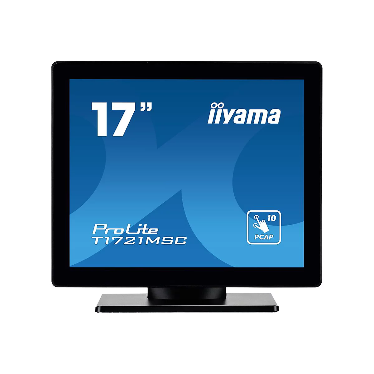 Ein schwarzer Touchscreen-Monitor mit der Aufschrift 17", iiyama und ProLite T1721MSC.