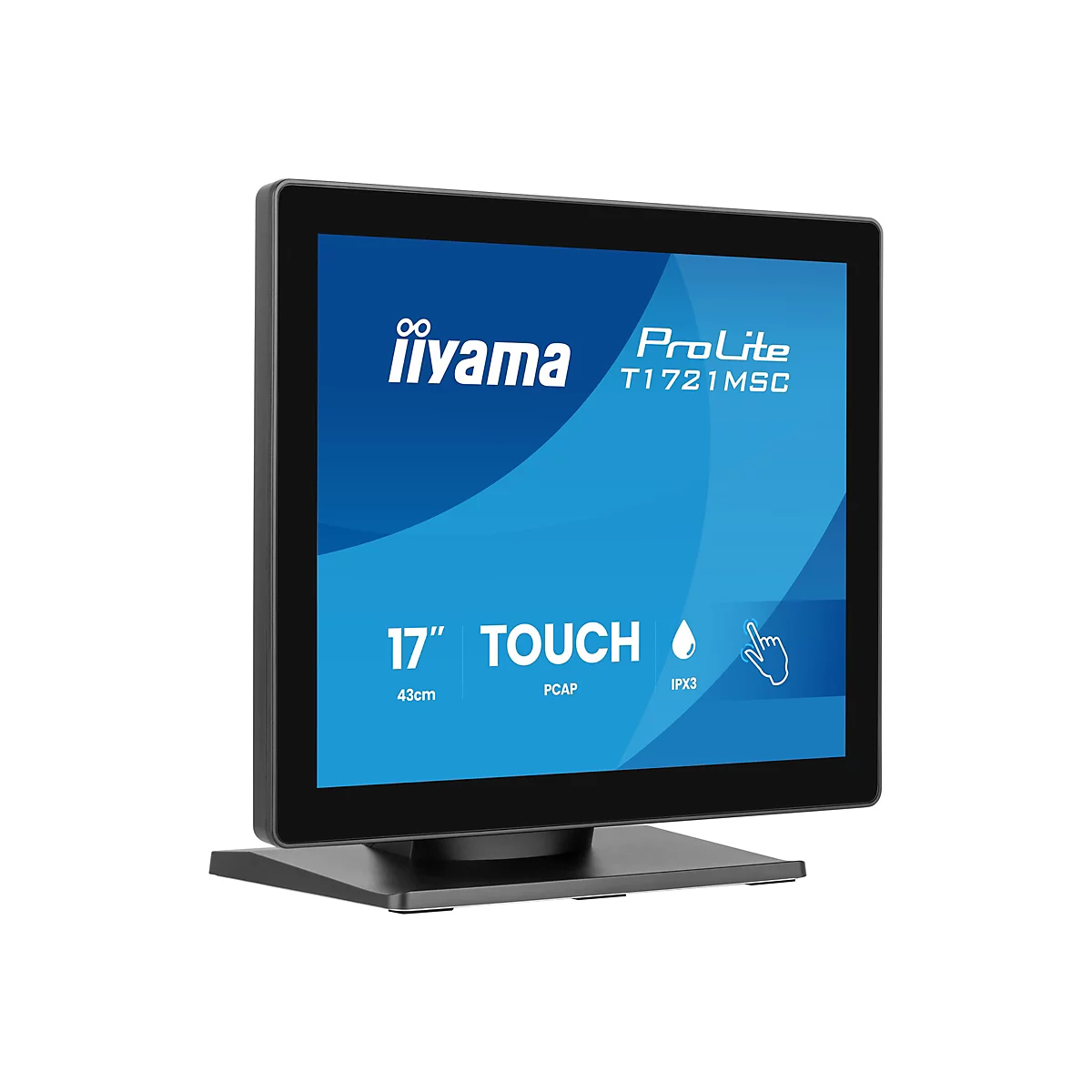 Iiyama ProLite 17-Zoll-Touchscreen-Monitor mit schwarzem Rand vor neutralem Hintergrund.