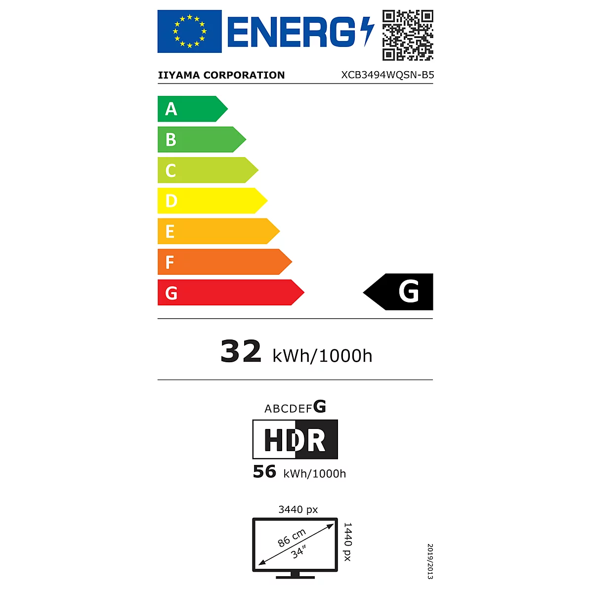 iiyama ProLite XCB3494WQSN-B5 - LED-Monitor - gebogen - 86.4 cm (34') - 3440 x 1440 UWQHD @ 120 Hz - VA