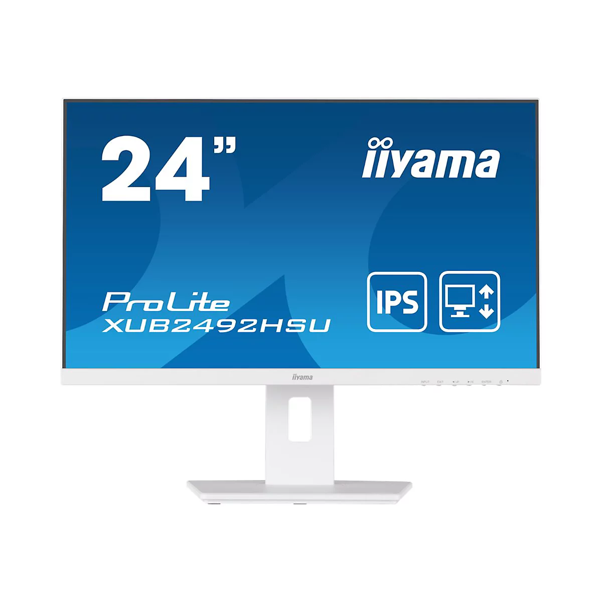 Weißer Iiyama ProLite XUB2492HSU 24 Zoll Monitor vor weißem Hintergrund.