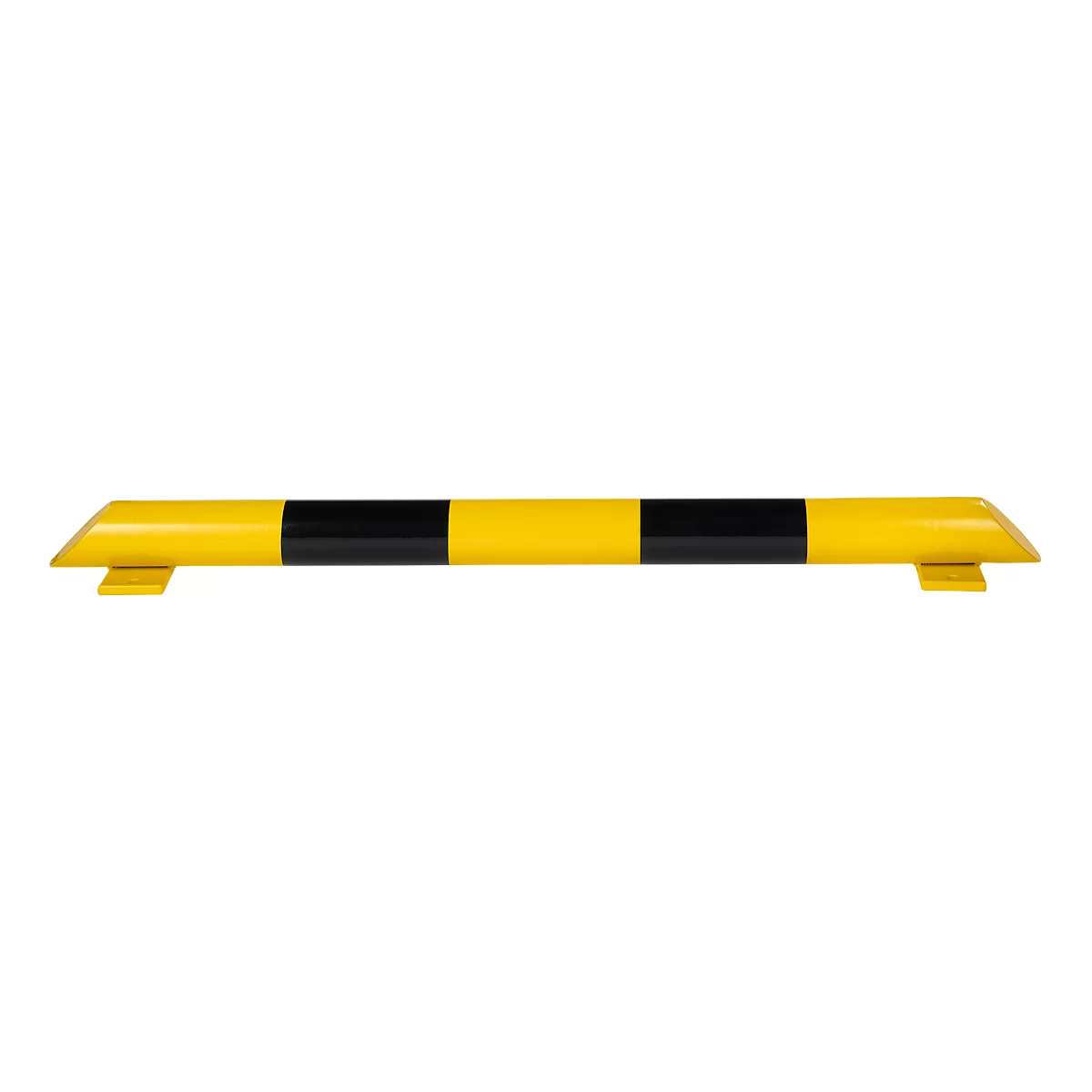 Yellow and black warning bar. Yellow, oblong shape with two black stripes. Small yellow feet at the bottom.