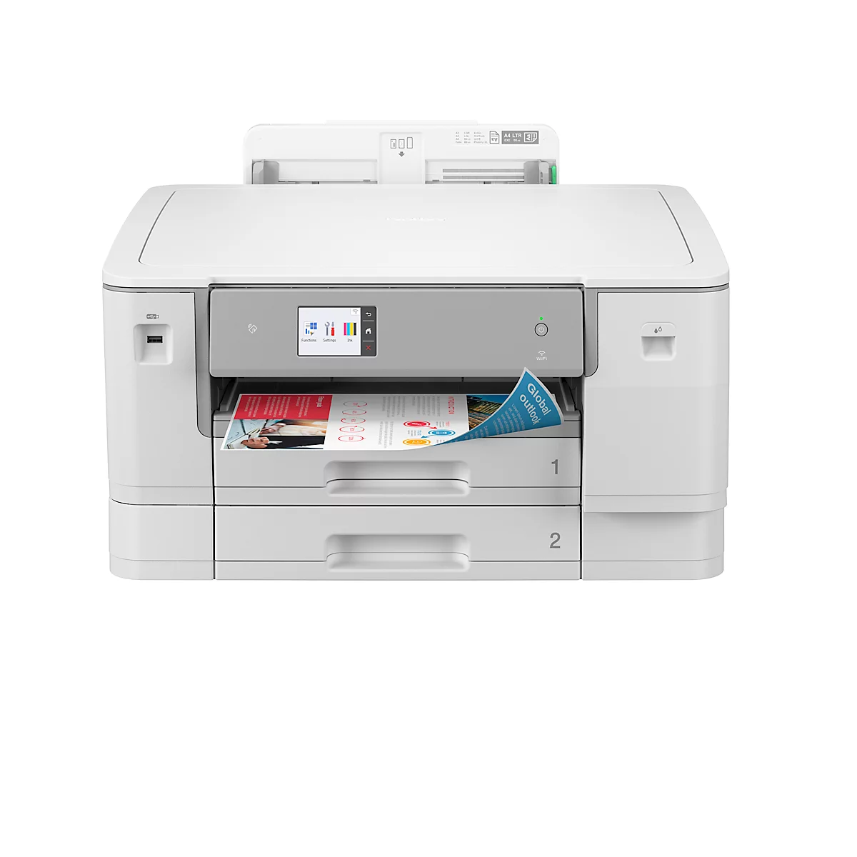 Imprimante à jet d'encre Brother HL-J6010DW, noir et blanc/couleur, USB/LAN/WLAN, recto-verso automatique/impression mobile/NFC, 2 cassettes papier, jusqu'à A3, cartouches CMYK incluses
