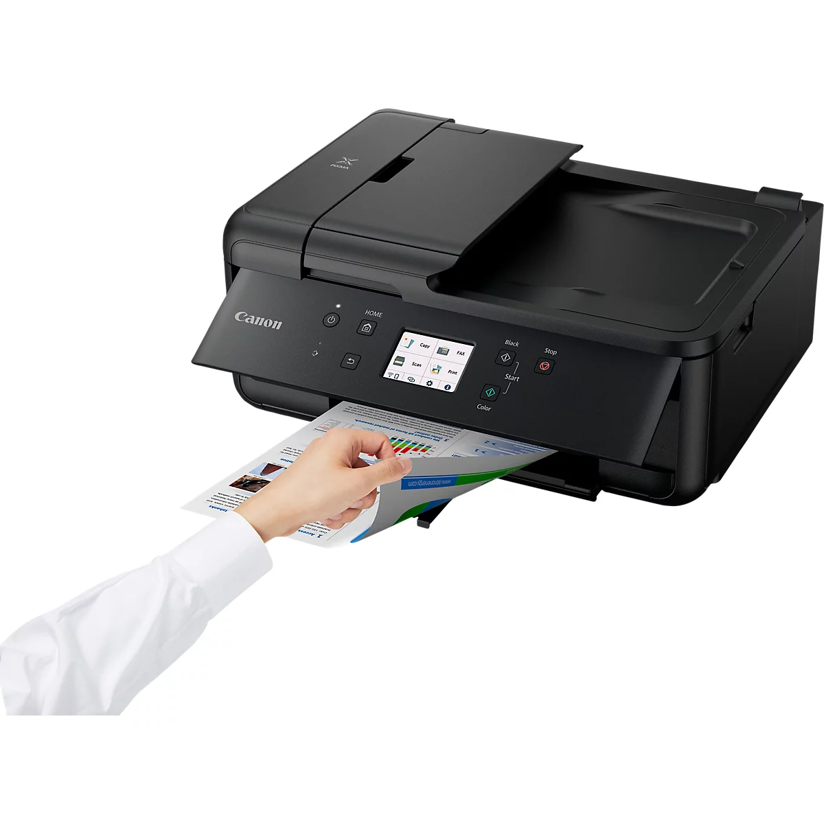 Imprimante multifonction Canon PIXMA TR7650, 4 en 1, USB/WLAN/Cloud, recto-verso automatique/impression mobile/impression sans marge, jusqu'à A4, 5 cartouches d'encre incluses