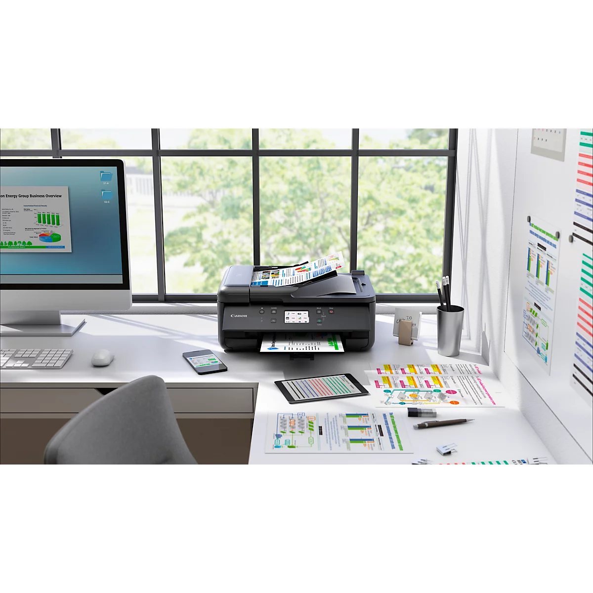 Imprimante multifonction Canon PIXMA TR7650, 4 en 1, USB/WLAN/Cloud, recto-verso automatique/impression mobile/impression sans marge, jusqu'à A4, 5 cartouches d'encre incluses