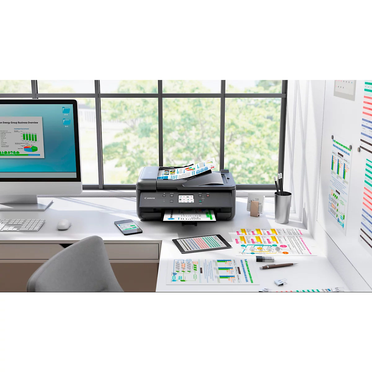 Imprimante multifonction Canon PIXMA TR7650, 4 en 1, USB/WLAN/Cloud, recto-verso automatique/impression mobile/impression sans marge, jusqu'à A4, 5 cartouches d'encre incluses