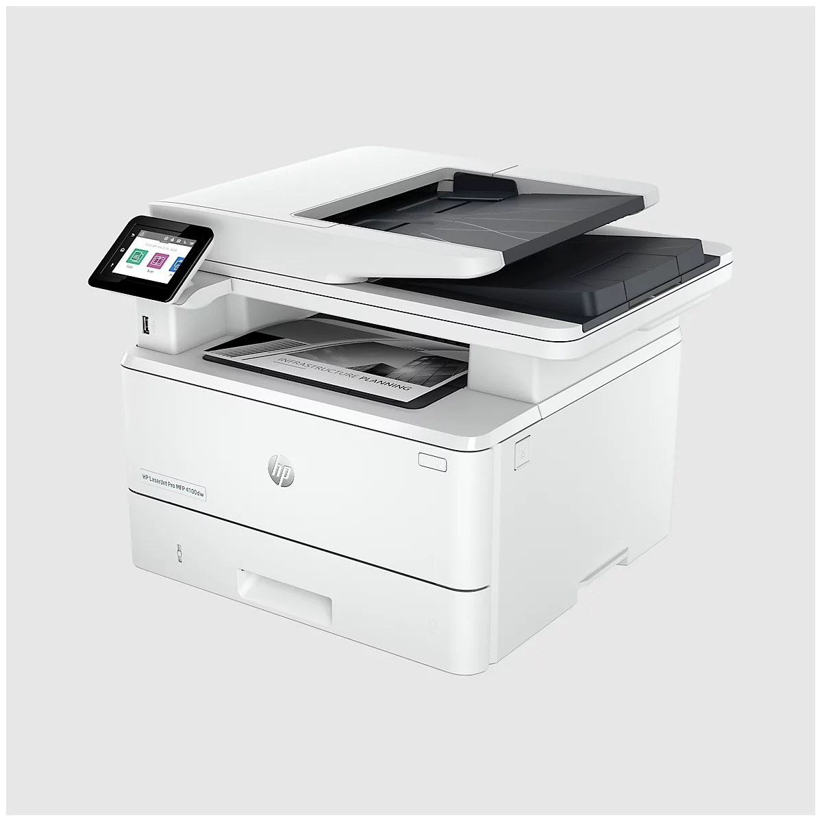 Imprimante multifonction HP LaserJet Pro MFP 4102dw, N/B, 3 en 1 : impression, copie, numérisation, USB/LAN/Wi-Fi, recto-verso, jusqu'à A4, L 420 × P 390 × H 323 mm