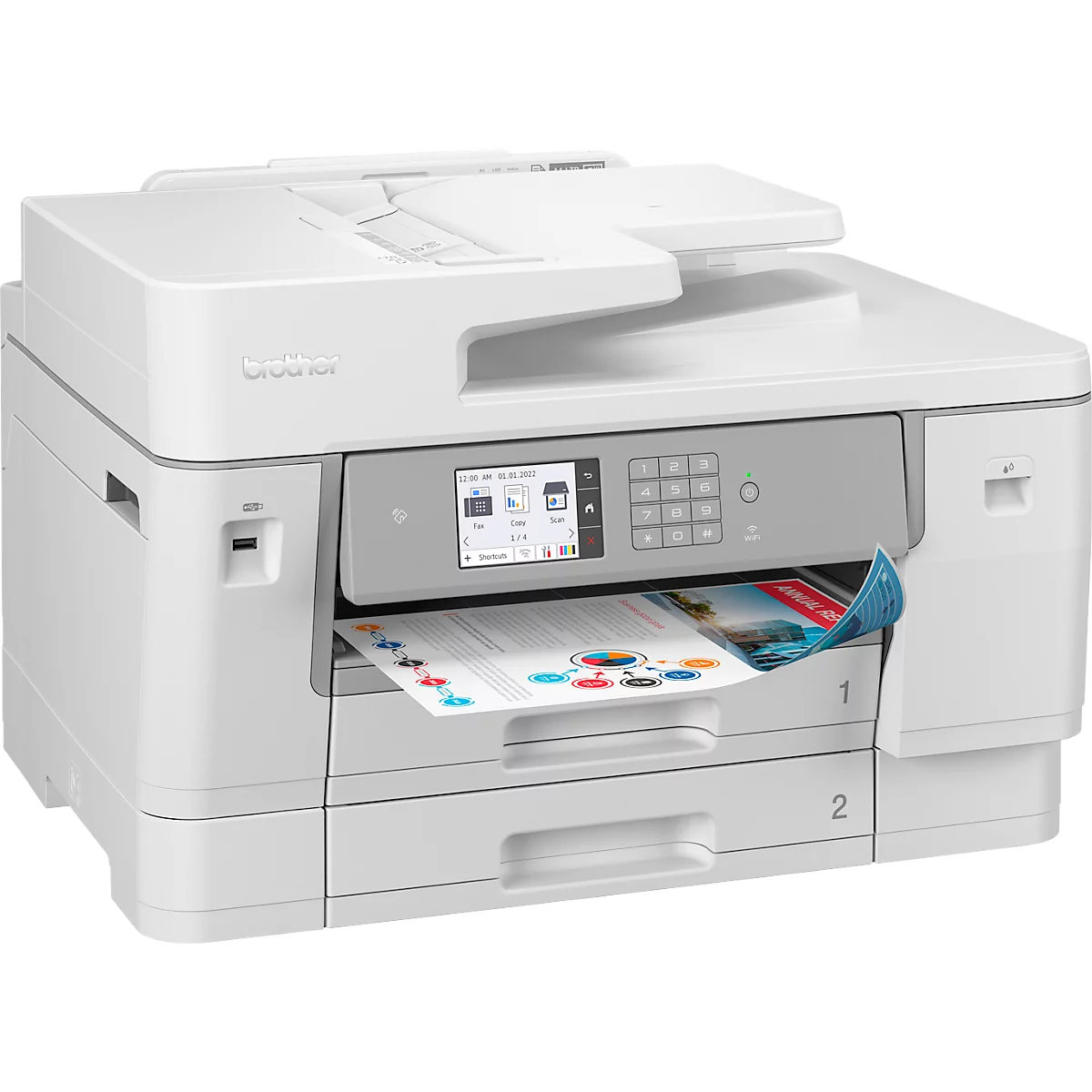 Imprimante multifonction jet d'encre Brother MFC-J6955DW, 4 en 1, USB/LAN/WLAN, recto-verso automatique/impression mobile/NFC, 2 cassettes papier, jusqu'à A3, avec cartouches CMYK