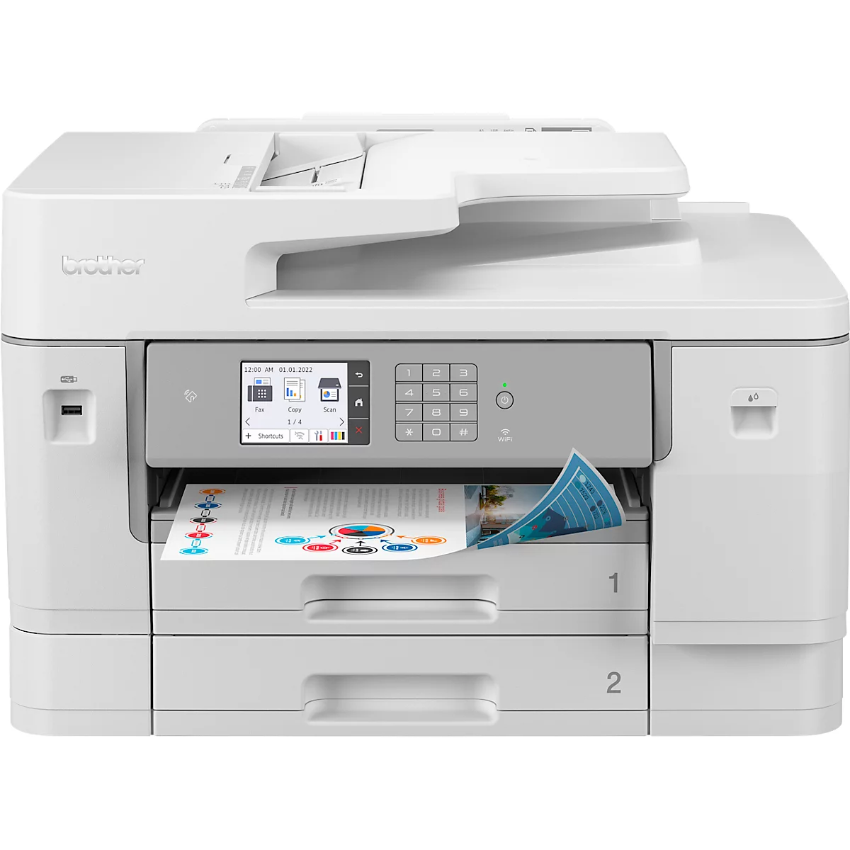 Imprimante multifonction jet d'encre Brother MFC-J6955DW, 4 en 1, USB/LAN/WLAN, recto-verso automatique/impression mobile/NFC, 2 cassettes papier, jusqu'à A3, avec cartouches CMYK