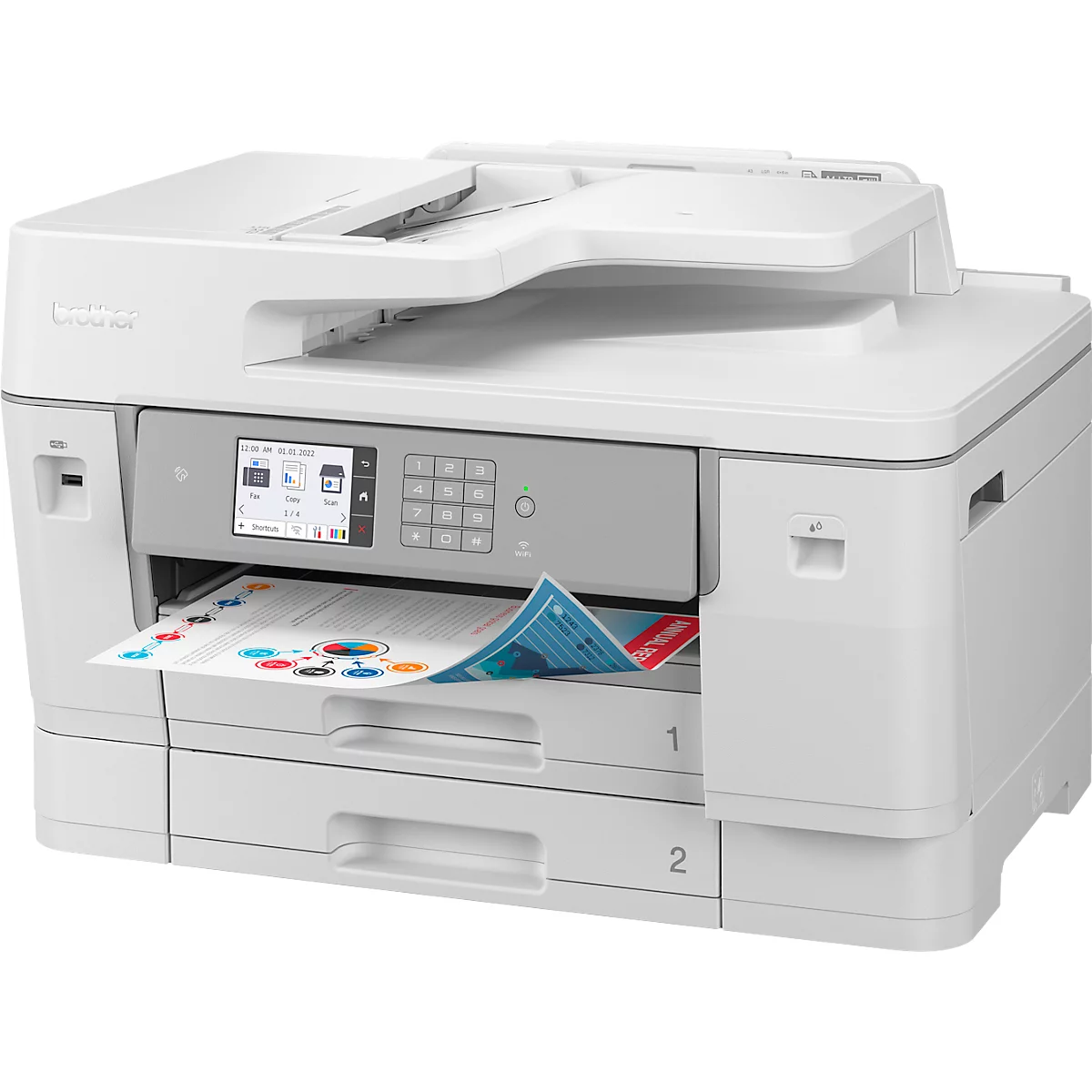 Imprimante multifonction jet d'encre Brother MFC-J6955DW, 4 en 1, USB/LAN/WLAN, recto-verso automatique/impression mobile/NFC, 2 cassettes papier, jusqu'à A3, avec cartouches CMYK