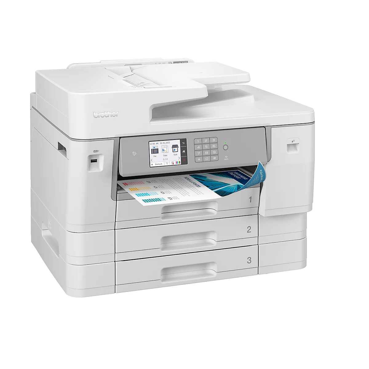 Imprimante multifonction jet d'encre Brother MFC-J6957DW, 4 en 1,USB/LAN/WLAN, impression recto-verso automatique/mobile/NFC, 3 cassettes papier, jusqu'à A3, avec cartouches CMYK