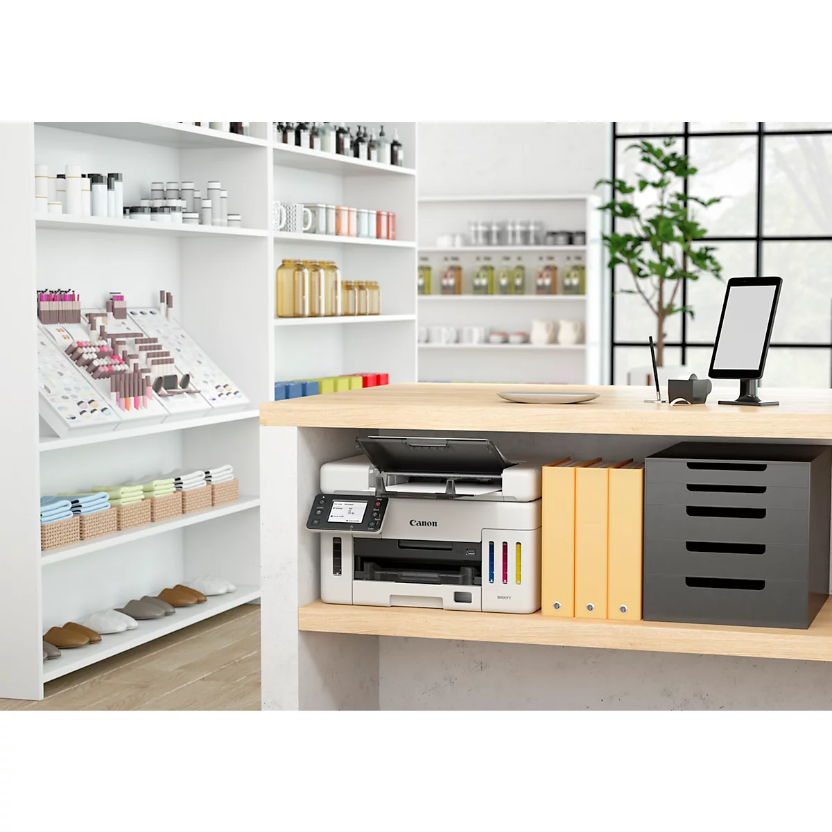 Imprimante multifonction jet d'encre Canon MAXIFY GX6550, 3-en-1, USB/WLAN, recto-verso automatique/impression mobile/cloud, jusqu'à A4, noir-blanc, bouteilles d'encre CMYK incluses