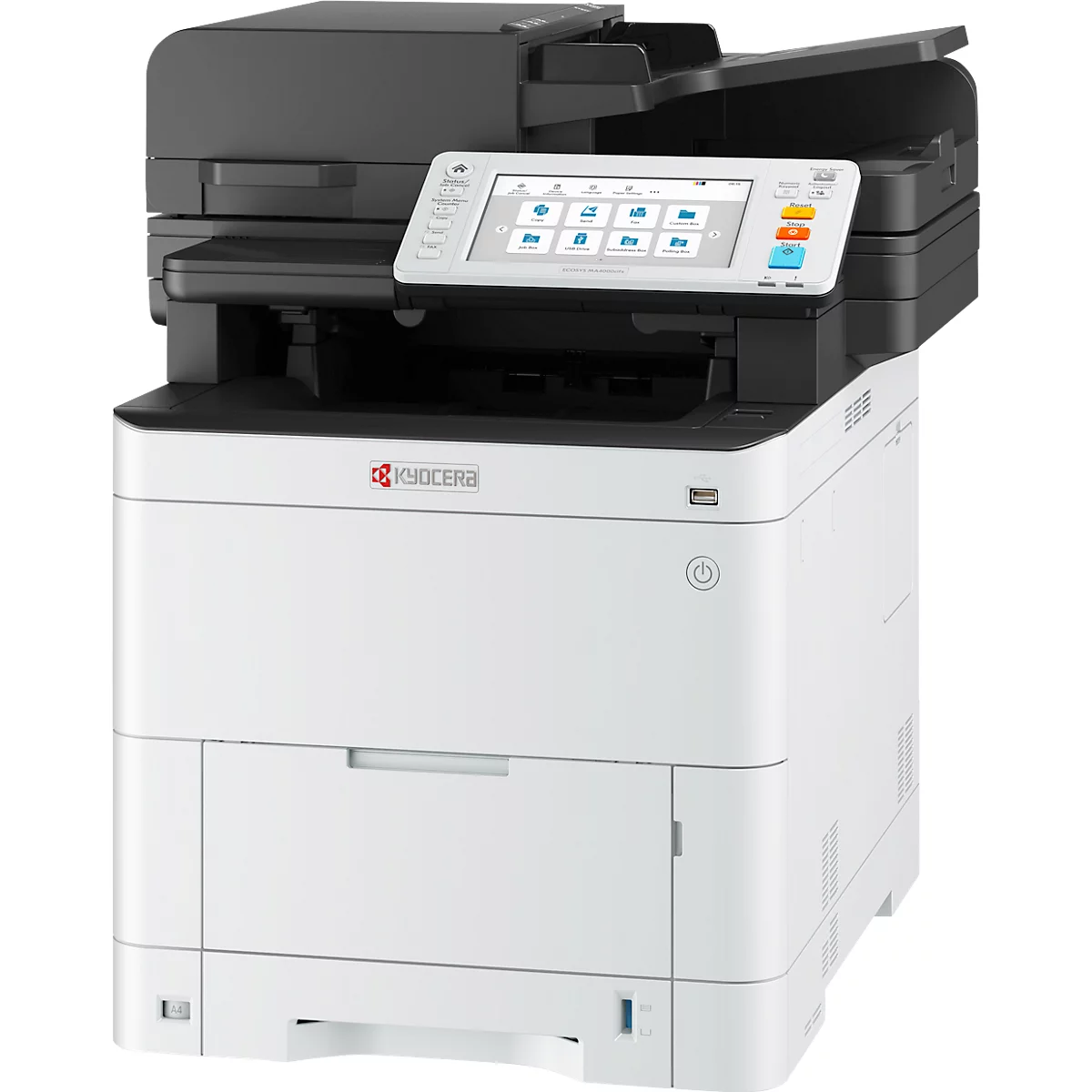 Imprimante multifonction Kyocera ECOSYS MA4000cifx Plus, garantie étendue, impression/copie/fax/numérisation, L 480 × P 578 × H 572 mm, blanc/noir