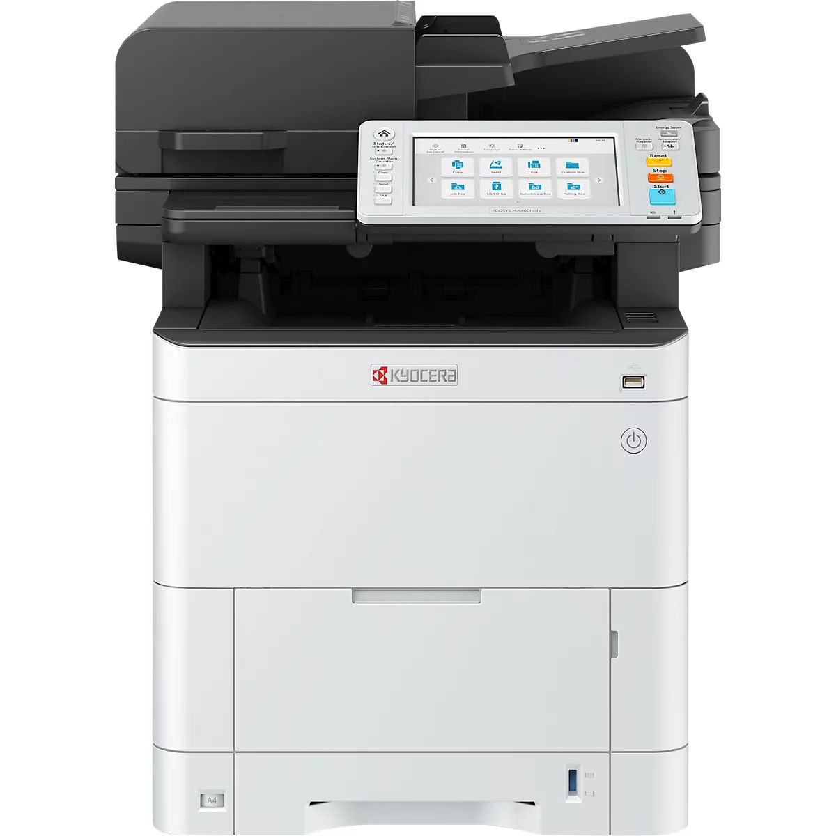 Imprimante multifonction Kyocera ECOSYS MA4000cifx Plus, garantie étendue, impression/copie/fax/numérisation, L 480 × P 578 × H 572 mm, blanc/noir