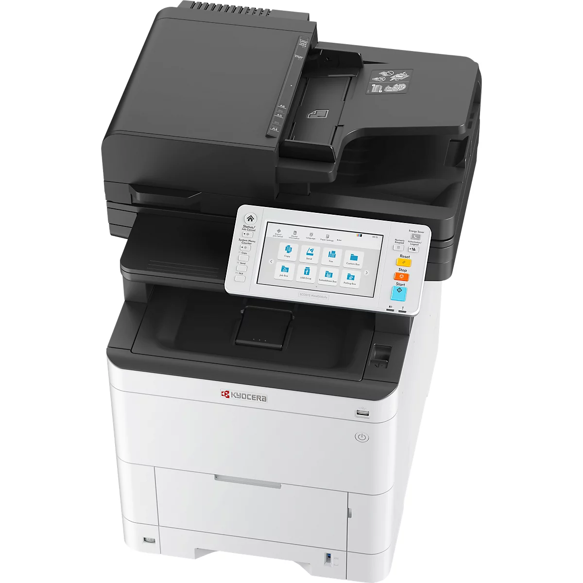 Imprimante multifonction Kyocera ECOSYS MA4000cifx Plus, garantie étendue, impression/copie/fax/numérisation, L 480 × P 578 × H 572 mm, blanc/noir