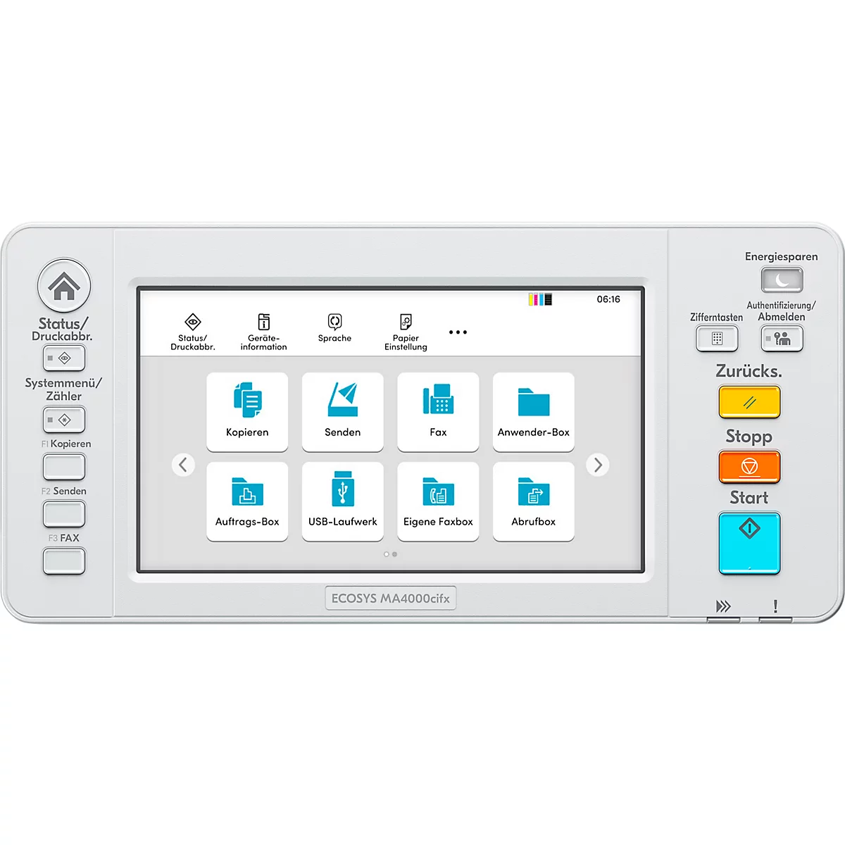 Imprimante multifonction Kyocera ECOSYS MA4000cifx Plus, garantie étendue, impression/copie/fax/numérisation, L 480 × P 578 × H 572 mm, blanc/noir