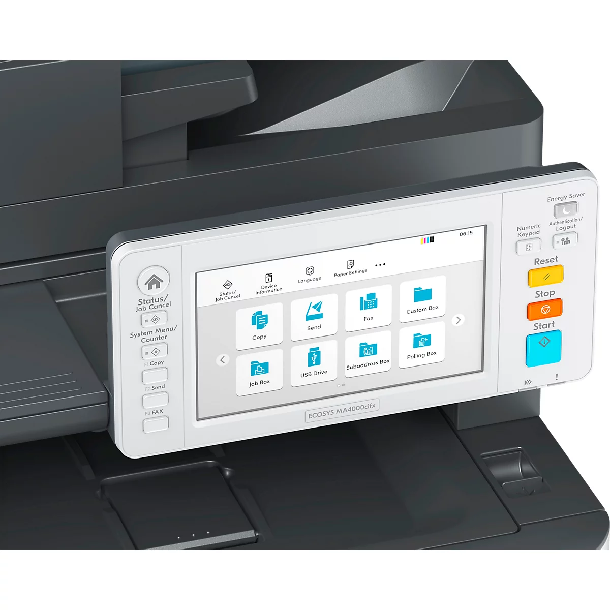 Imprimante multifonction Kyocera ECOSYS MA4000cifx Plus, garantie étendue, impression/copie/fax/numérisation, L 480 × P 578 × H 572 mm, blanc/noir