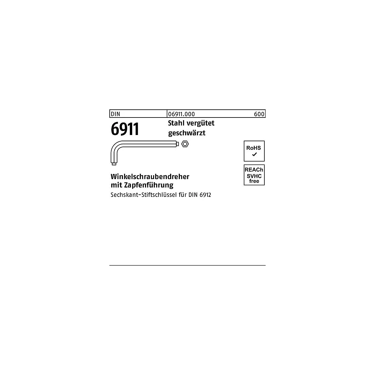 Inbusschroevendraaier DIN 6911 zeskant SW 8 M1 0 Sta gehard en getemperd gebogen 10