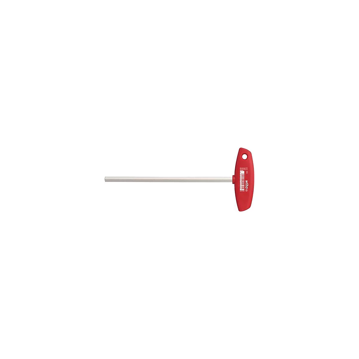 Een rode T-handle inbussleutel van Wiha, afgebeeld op een witte achtergrond.