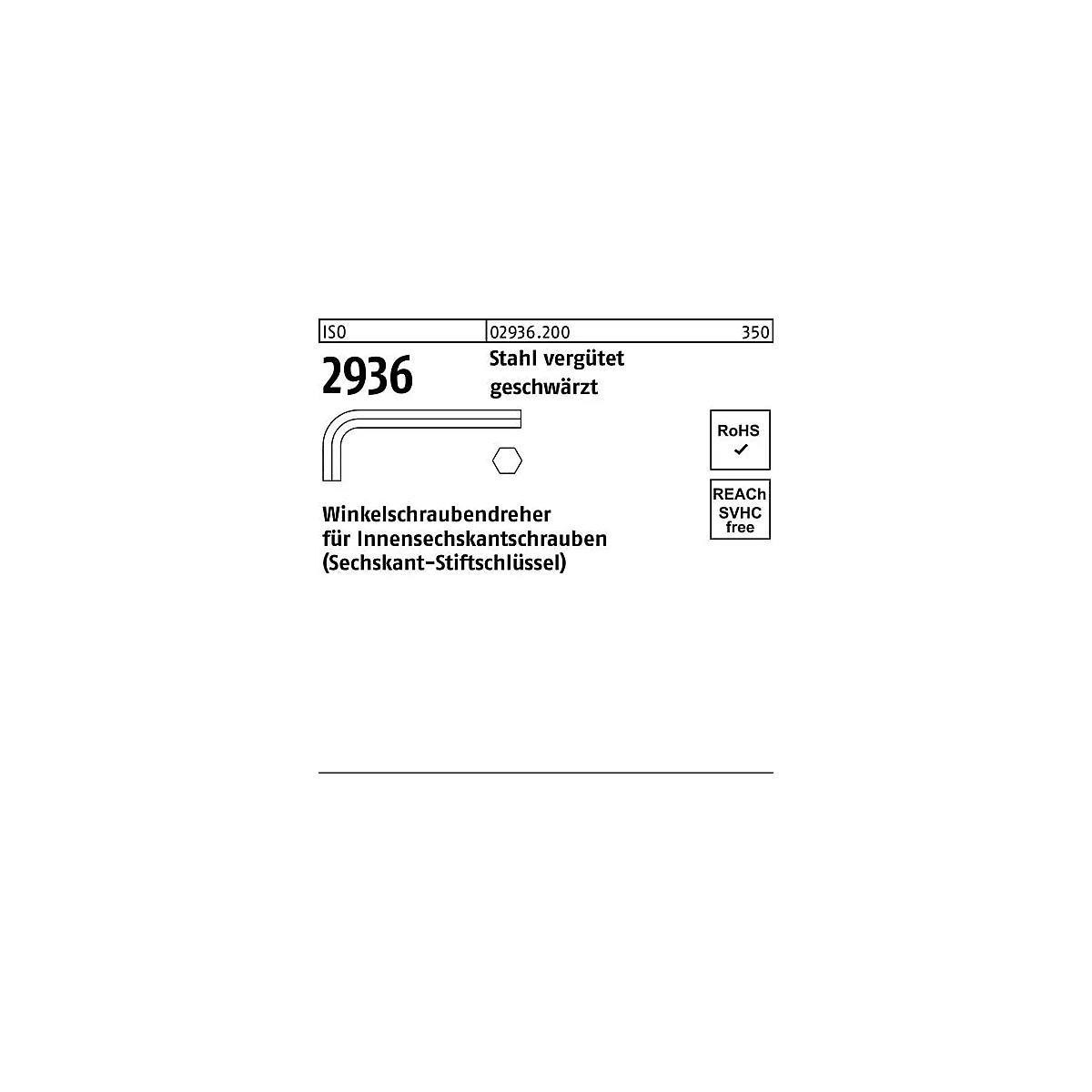 Inbussleutels L ISO 2936 inbus SW 3 gehard en getemperd staal 100st.