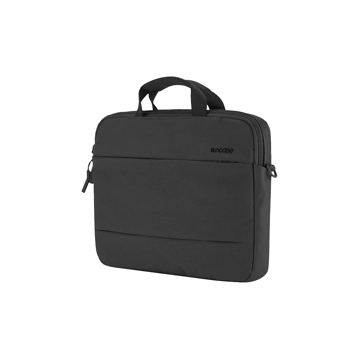 Schwarze Laptoptasche mit Tragegriff und Reißverschluss, Marke Incase.