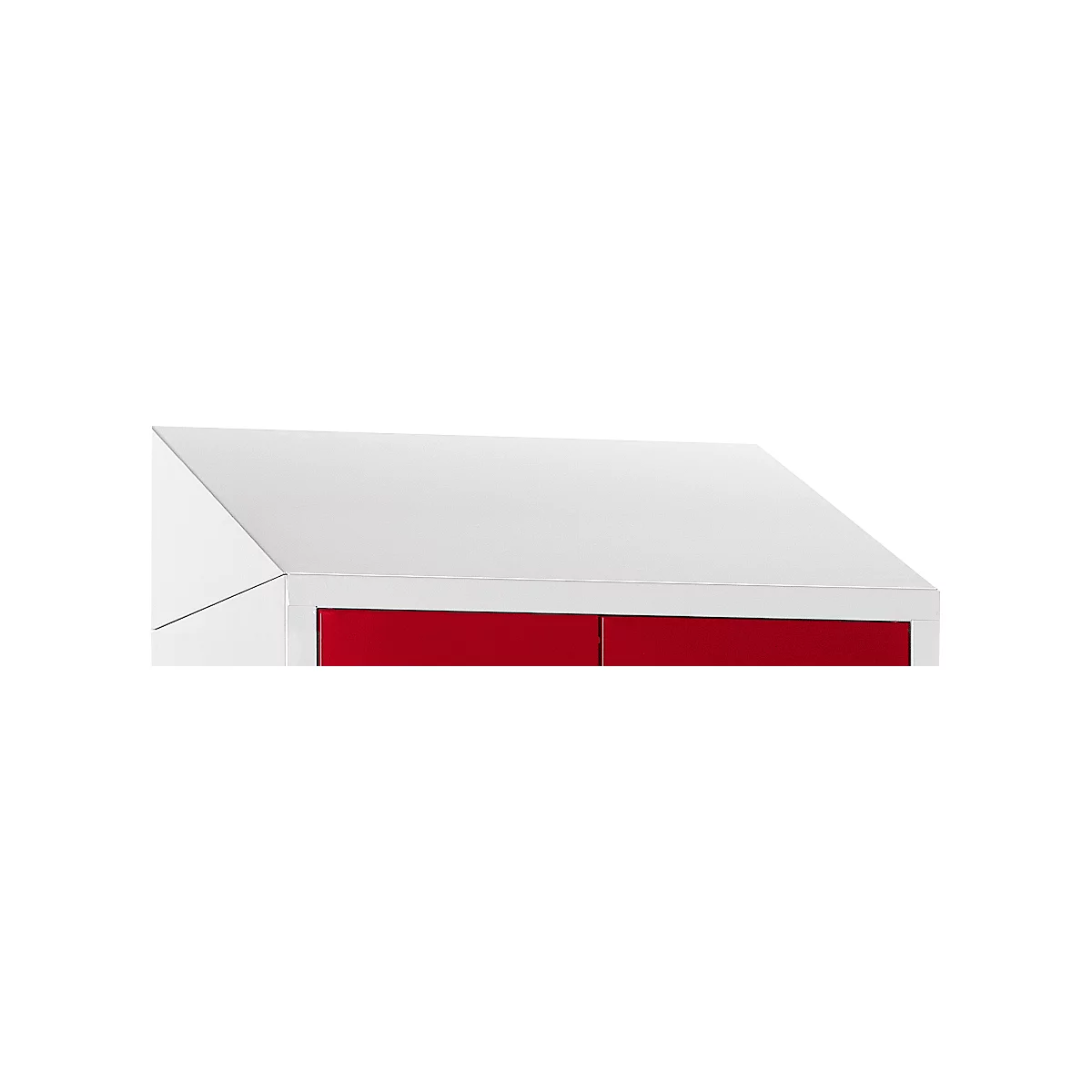 Close-up of a white cabinet with a red front.