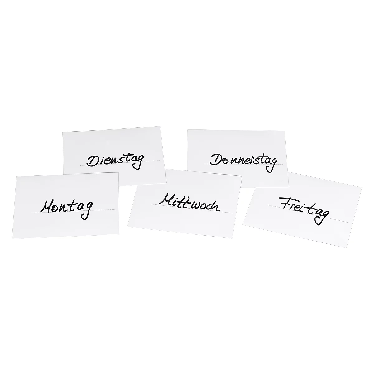 Five cards with the days of the week: Monday, Tuesday, Wednesday, Thursday, Friday.