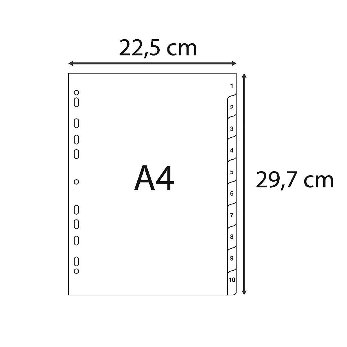 Indexen Exacompta 1710E, formaat A4, universele perforatie, tabbladen 1-10, B 225 x H 297 mm, Blauwe Engel, gerecycleerde kunststof, grijs