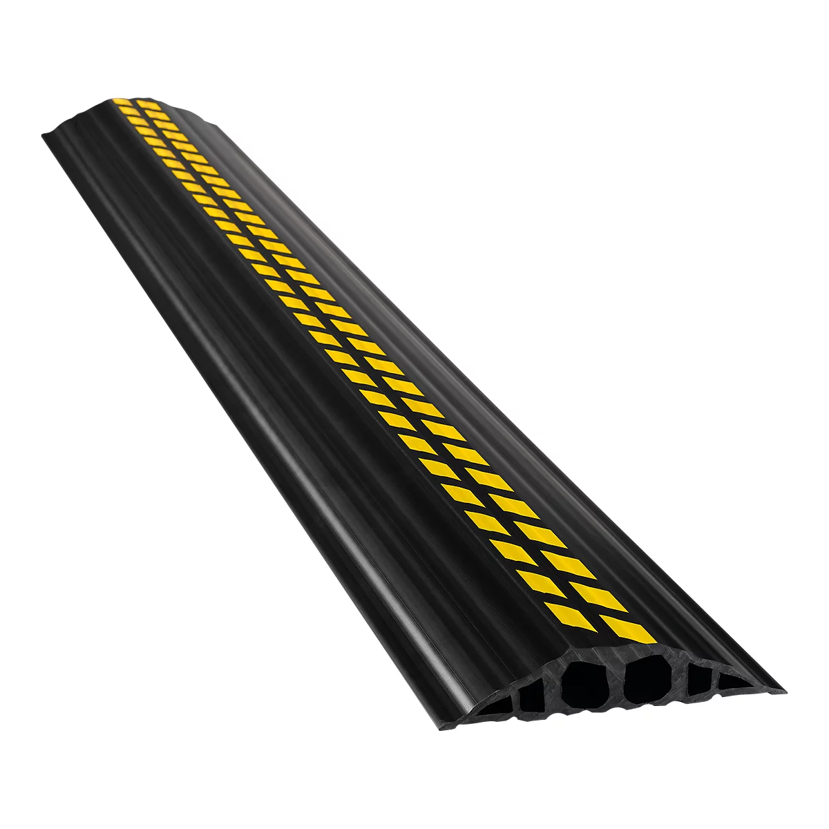 Black cable duct with yellow markings.