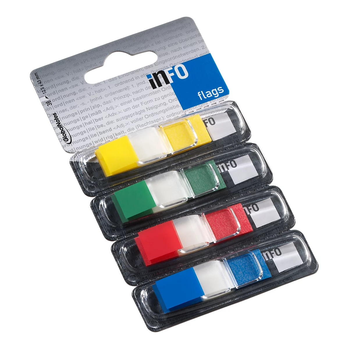 INFO Flags Haftnotizen, 12,5 mm x 43 mm, 4 x 36 Blatt, farblich sortiert