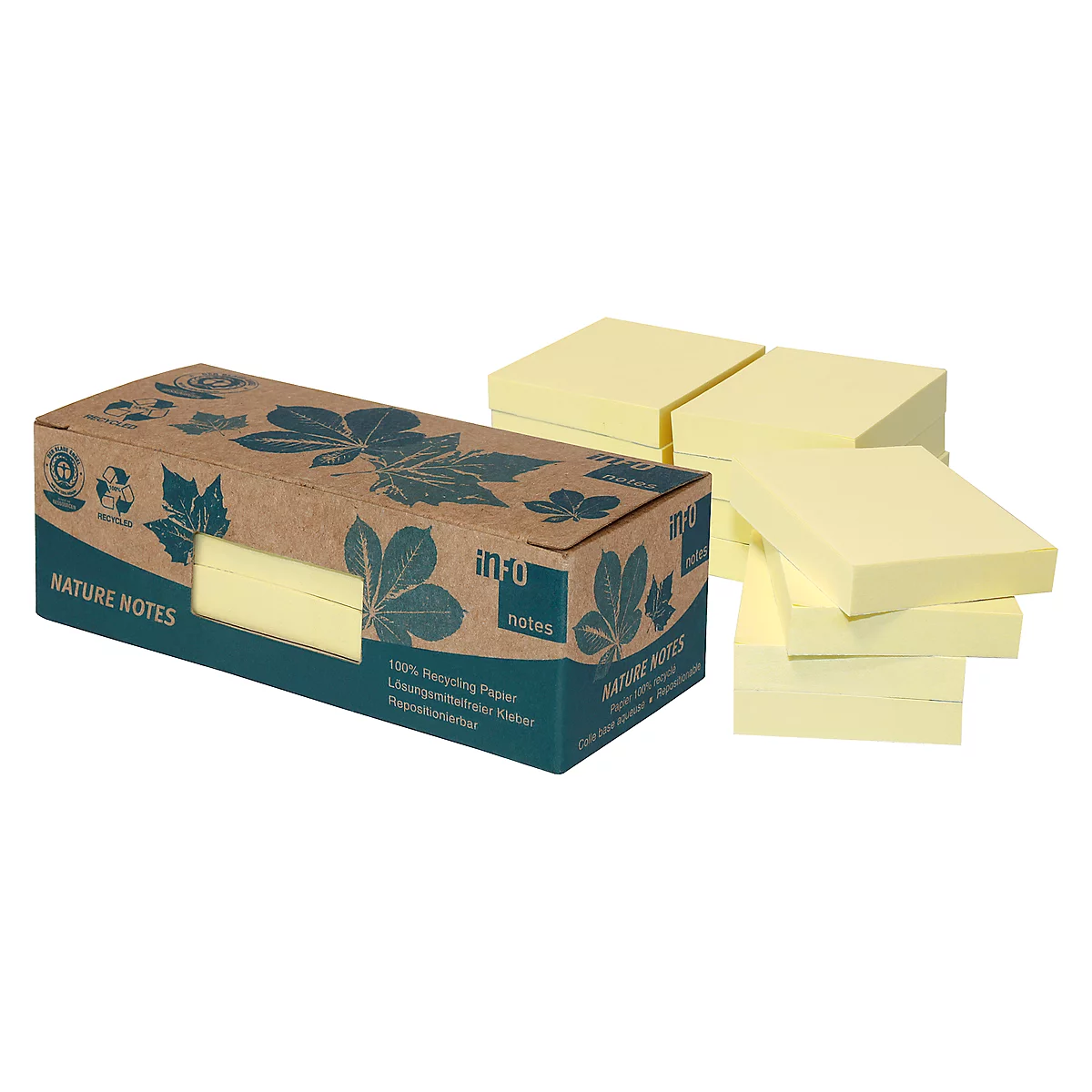 INFO post-its, gerecycled papier, 50 mm x 40 mm, 12 stuks, geel