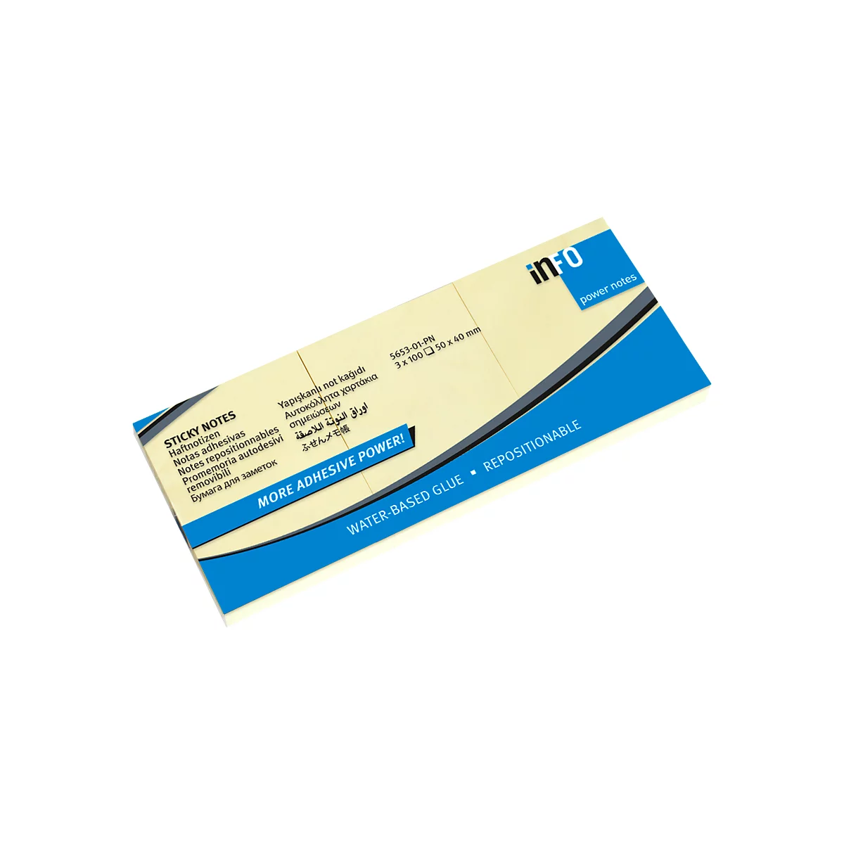 inFO Power Notes Haftnotizen, 50 x 40 mm, 100 Blatt pro Block, 4x 3 Blöcke, blanko, gelb