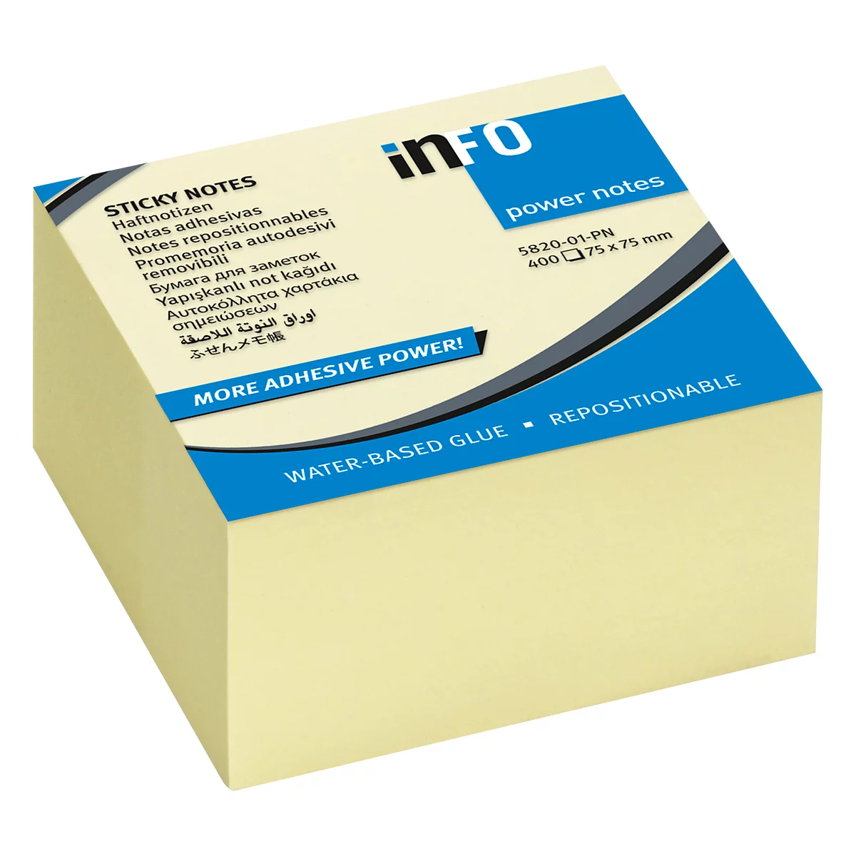 inFO Power Notes Haftnotizwürfel, 75 x 75 mm, 400 Blatt, blanko, gelb