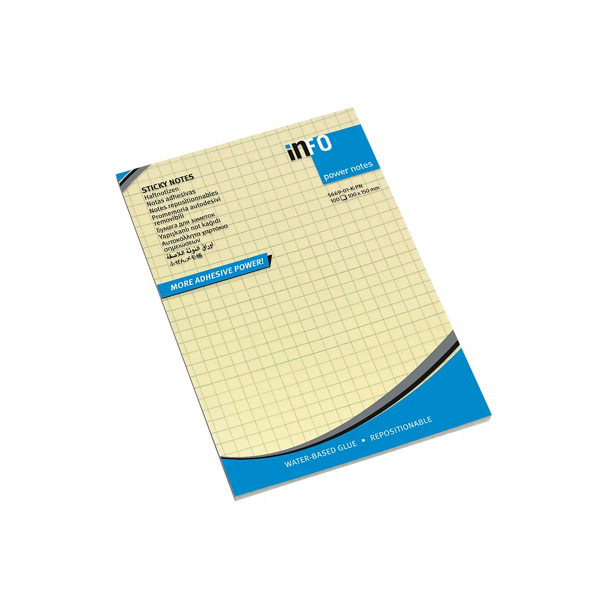 inFO Power Notes notes autocollantes, 100 x 150 mm, 100 feuilles par bloc, 12 blocs, quadrillé, jaune