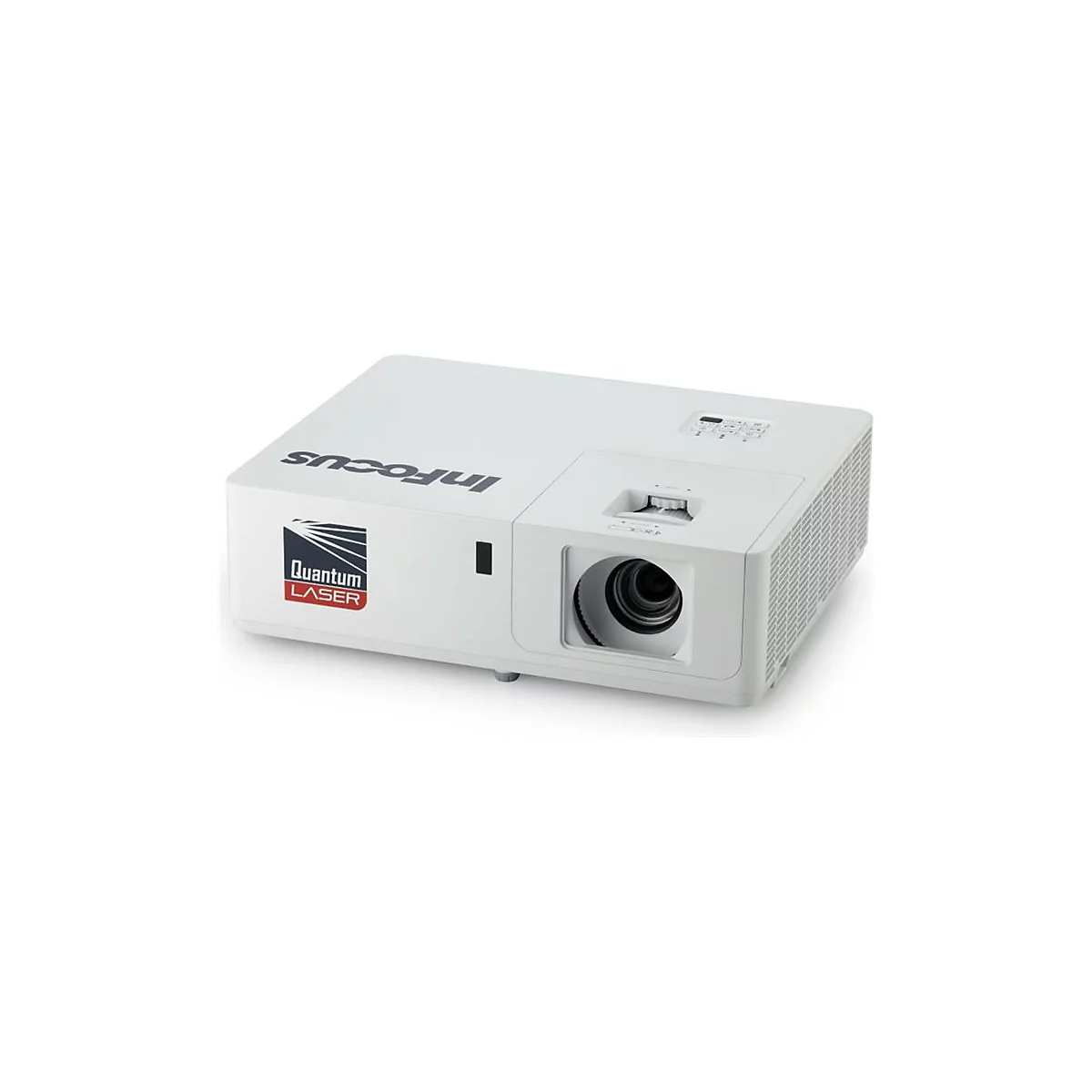 Weißer InFocus Quantum LASER Beamer vor weißem Hintergrund.