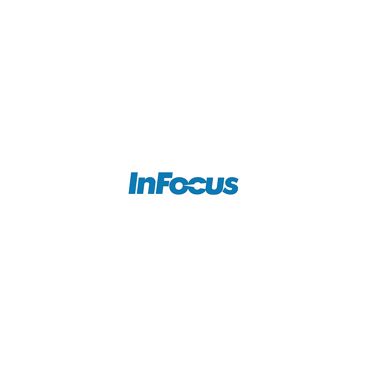 Blaues Logo der Marke InFocus auf weißem Hintergrund.