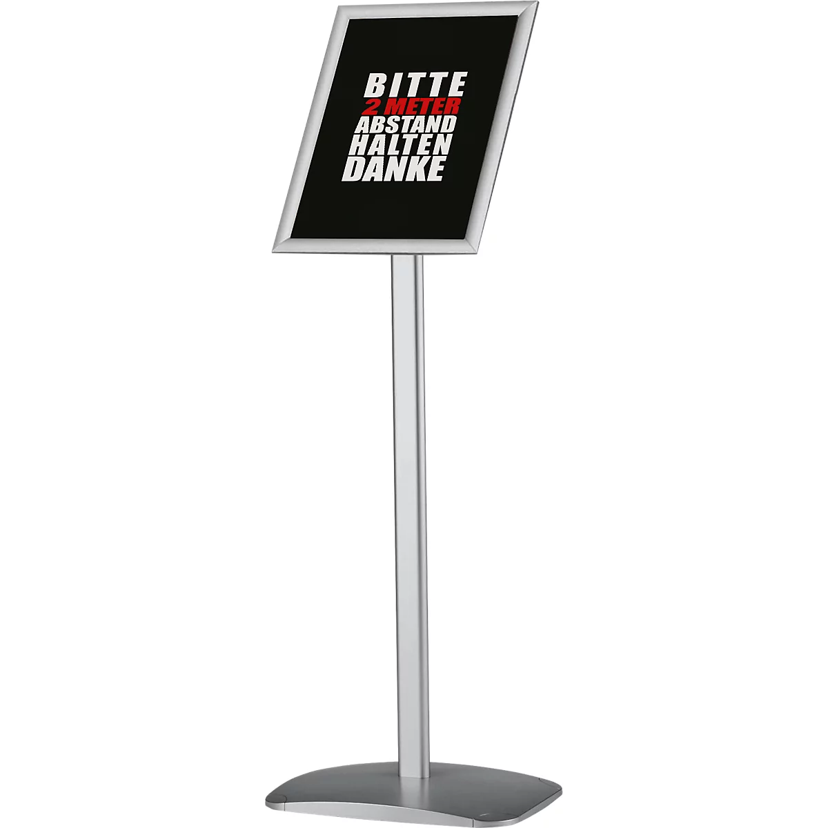 Information stand with the text: Please keep 2 meters distance. Thank you!