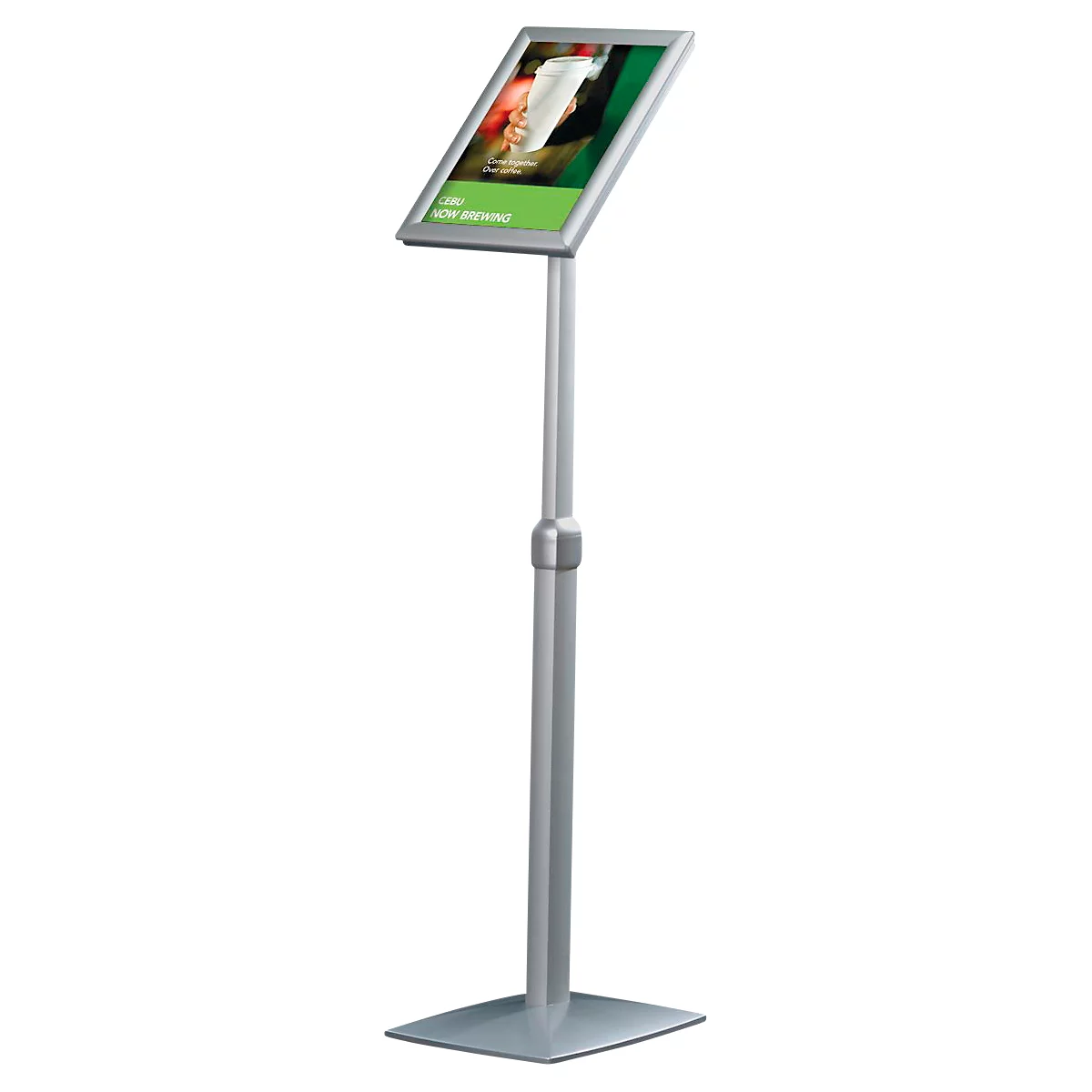 Infoständer Update Display, DIN A3, höhenverstellbar, neigbar, 25 mm Klapprahmen, Aluminium, silber