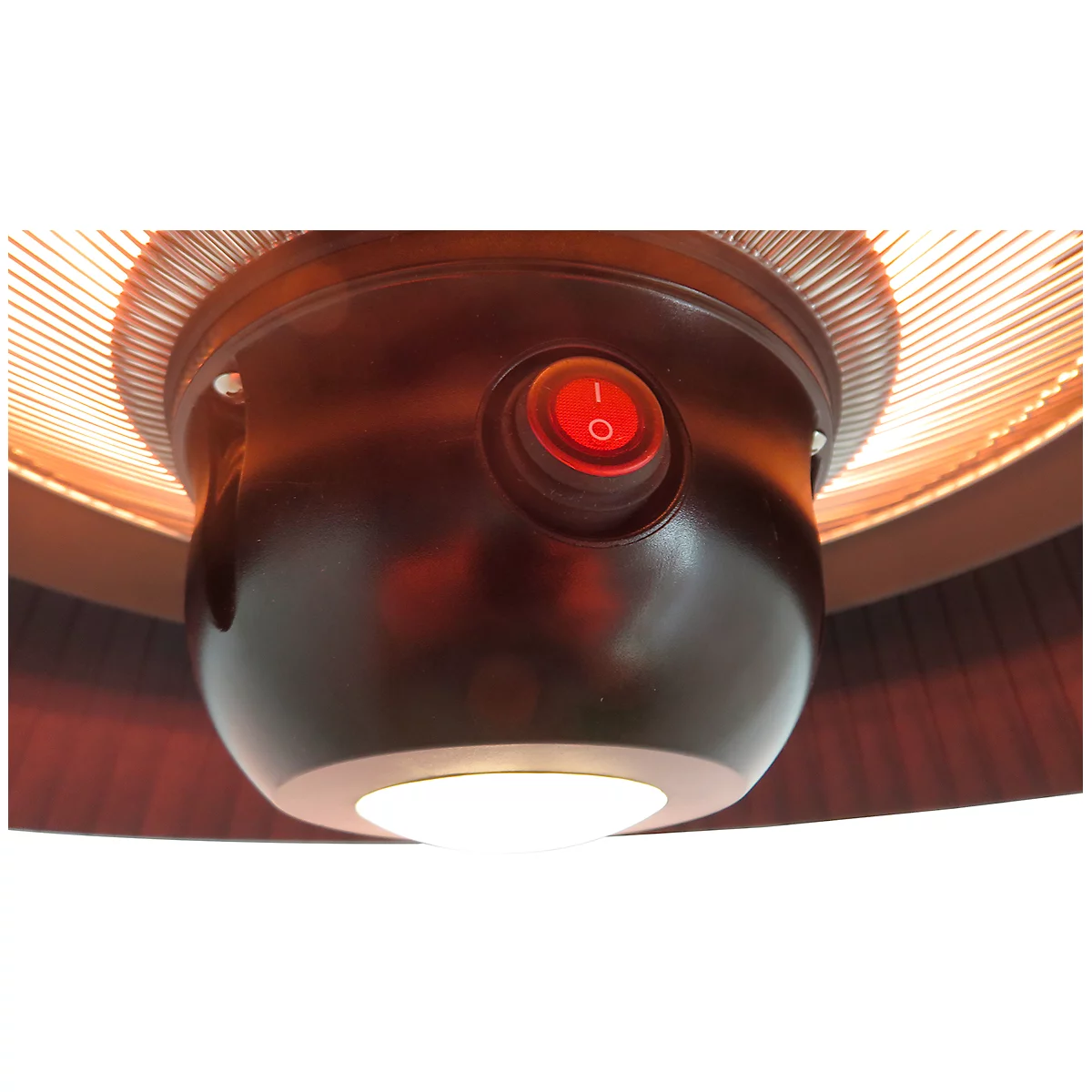 Infrarot Heizstrahler Fiamma, für die Deckenmontage im Außenbereich, 1800 W, IP24, LED-Beleuchtung & Fernbedienung, B 600 x T 600 x H 300 mm, schwarz