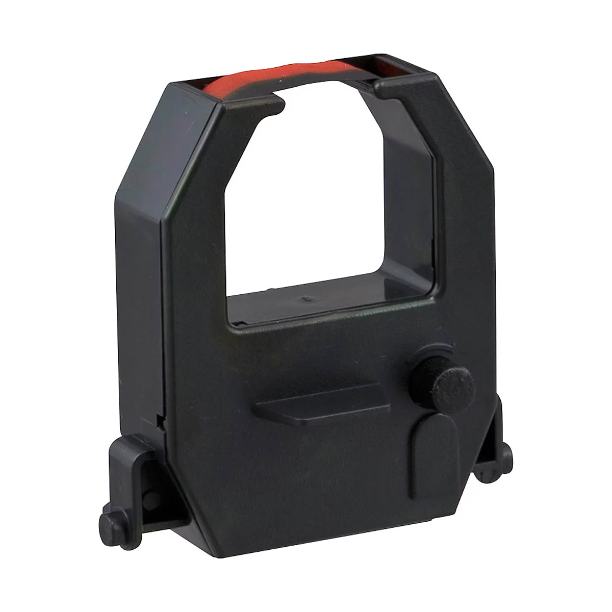 A black typewriter ribbon with a red ink roller.