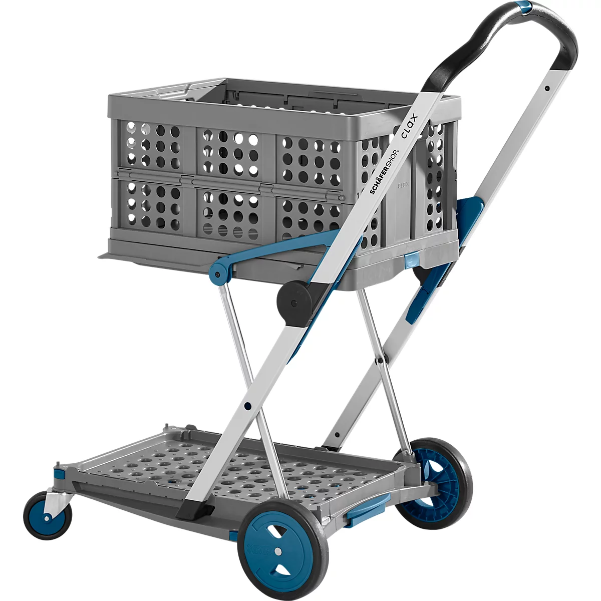 Inklapbare transportwagen CLAX® - met vouwkrat - 46 L - grijs/petrol