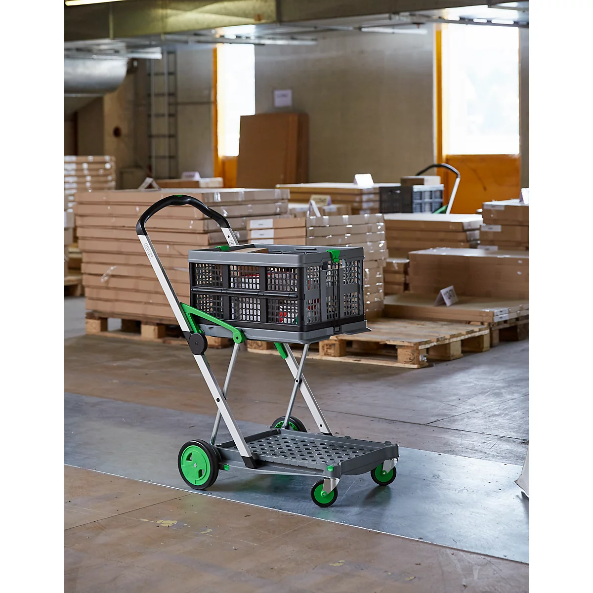 Inklapbare trolley CLAX® incl. vouwkrat, 46 l, grijs/groen