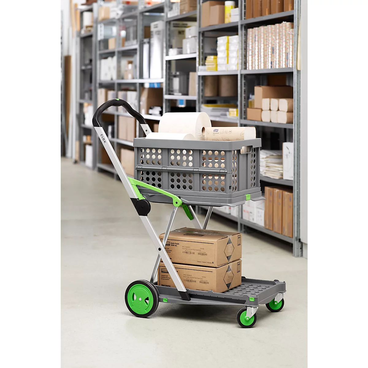 Inklapbare trolley CLAX®- met vouwkrat - 46 L - grijs/groen