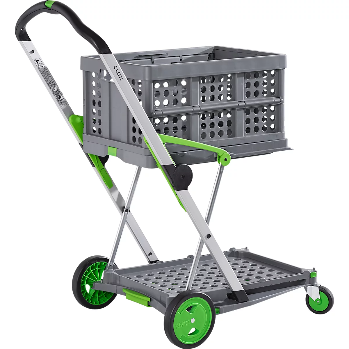 Inklapbare trolley CLAX®- met vouwkrat - 46 L - grijs/groen